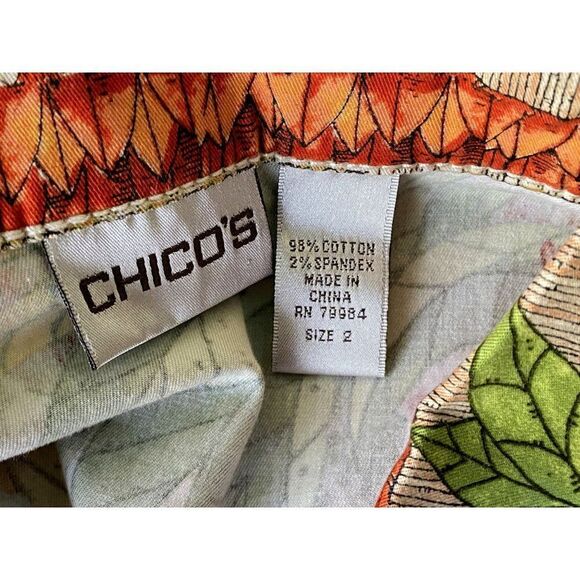 Chico's Monkey Jungle Tropical Print Jean Jacket Cotton Stretch Front Pockets - Picture 6 of 6